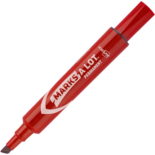 Avery® Marks A Lot Permanent Markers - 4.7625 mm Regular Chisel Marker Point - Red Ink - Red Plastic Barrel - 1 Dozen