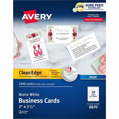 Avery® Clean Edge Business Cards - 110 Brightness2" x 3 1/2" - Matte - 1000 / Box - Heavyweight, Rounded Corner, Smooth Edge, Jam-free, Smudge-free