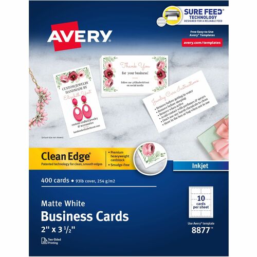 Avery® Clean Edge Business Cards - 110 Brightness2" x 3 1/2" - Matte - 400 / Box - Heavyweight, Rounded Corner, Smooth Edge, Jam-free, Smudge-free, Double-sided