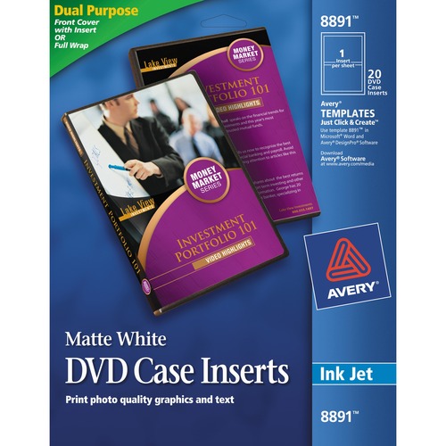 Avery® Avery(R) Matte White DVD Case Inserts, 20 Inserts (8891) - Matte - 20 / Pack - Acid-free, Moisture Resistant, Water Resistant - White