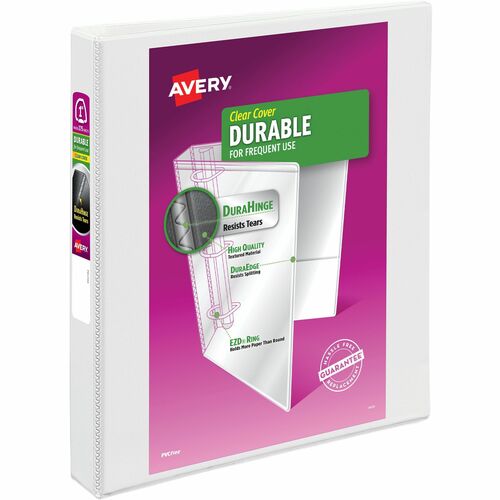 Avery® Durable View Binder - EZD Rings - 1" Binder Capacity - Letter - 8 1/2" x 11" Sheet Size - 275 Sheet Capacity - 3 x D-Ring Fastener(s) - 4 Internal Pocket(s) - Poly - White - Recycled - Easy Insert Spine, Exposed Rivet, Gap-free Ring, Stacked Po