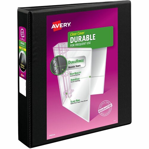 Avery® Durable View Binder - EZD Rings - 1 1/2" Binder Capacity - Letter - 8 1/2" x 11" Sheet Size - 400 Sheet Capacity - 3 x D-Ring Fastener(s) - 4 Internal Pocket(s) - Poly - Black - Recycled - Easy Insert Spine, Exposed Rivet, Gap-free Ring, Stacke