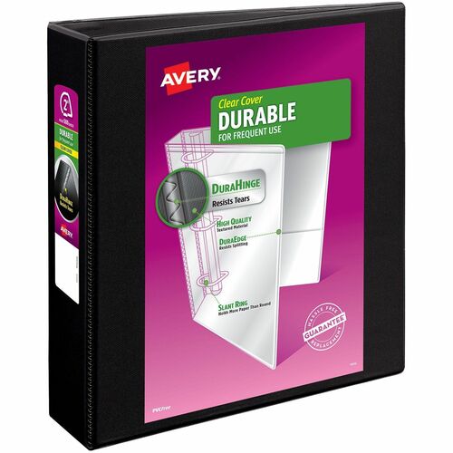 Avery® Durable View Binder - EZD Rings - 2" Binder Capacity - Letter - 8 1/2" x 11" Sheet Size - 540 Sheet Capacity - 3 x D-Ring Fastener(s) - 4 Internal Pocket(s) - Poly - Black - Recycled - Easy Insert Spine, Exposed Rivet, Gap-free Ring, Stacked Po