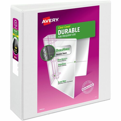 Avery® Durable View Binder - EZD Rings - 3" Binder Capacity - Letter - 8 1/2" x 11" Sheet Size - 670 Sheet Capacity - Fastener(s): 3 x D-Ring - Pocket(s): 4, Internal - Poly - White - Recycled - Easy Insert Spine, Exposed Rivet, Gap-free Ring, Stacked