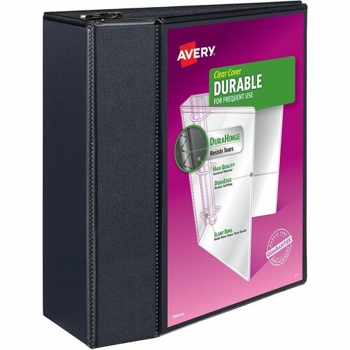 Avery® Durable View Binder - EZD Rings - 5" Binder Capacity - Letter - 8 1/2" x 11" Sheet Size - 1050 Sheet Capacity - 3 x D-Ring Fastener(s) - 4 Internal Pocket(s) - Poly - Black - Recycled - Easy Insert Spine, Exposed Rivet, Gap-free Ring, Stacked P