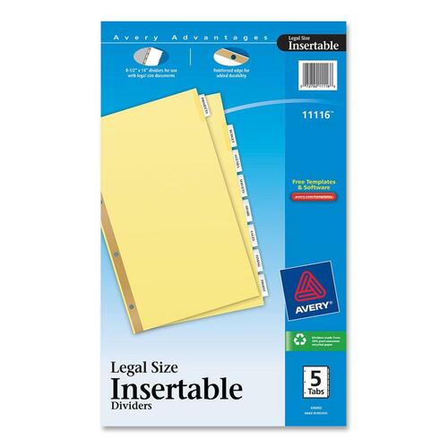 Avery® Insertable Dividers - Reinforced Gold Edge - 8 Blank Tab(s) - 8 Tab(s)/Set - 0.25" Tab Height - 8.5" Divider Width x 14" Divider Length - Legal - 4 Hole Punched - Buff Paper Divider - Clear Tab(s) - 8 / Set