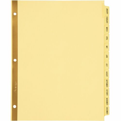 Avery® Laminated Dividers - Gold Reinforced - 12 x Divider(s) - Printed Tab(s) - Month - January-December - 12 Tab(s)/Set - 8.5" Divider Width x 11" Divider Length - Letter - 3 Hole Punched - Buff Paper Divider - Recycled - Laminated Tab, Gold Rip Pro