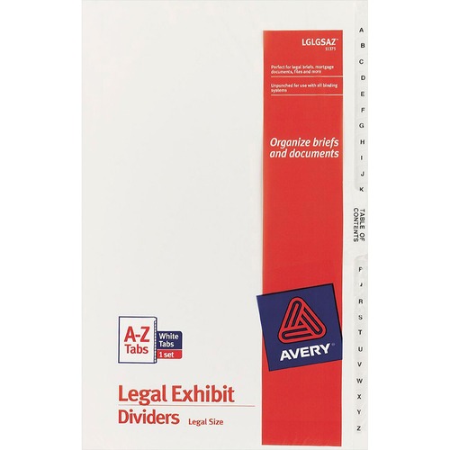 Avery® Premium Collated Legal Exhibit Dividers with Table of Contents Tab - Avery Style - 26 x Divider(s) - Printed Tab(s) - Character - A-Z - 26 Tab(s)/Set - 8.5" Divider Width x 14" Divider Length - White Paper Divider - White Tab(s) - 20% Recycled 