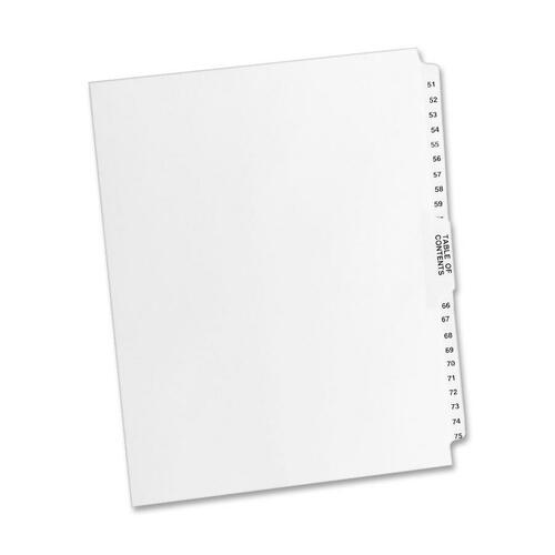 Avery® Premium Collated Legal Exhibit Dividers with Table of Contents Tab - Avery Style - 26 x Divider(s) - Printed Tab(s) - Digit - 51-75 - 26 Tab(s)/Set - 8.5" Divider Width x 11" Divider Length - Letter - White Paper Divider - Clear Tab(s) - Recycl