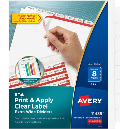 Avery® Index Maker Index Divider - 8 x Divider(s) - 8 - 8 Tab(s)/Set - 9.3" Divider Width x 11.25" Divider Length - 3 Hole Punched - White Paper Divider - White Paper Tab(s) - Hole-punched, Printable, Durable, Tear Resistant, Extra Wide Divider, Doubl
