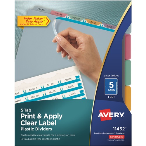 Avery® Index Maker Index Divider - 5 x Divider(s) - 5 - 5 Tab(s)/Set - 8.5" Divider Width x 11" Divider Length - 3 Hole Punched - Translucent Plastic Divider - Multicolor Plastic Tab(s) - 1