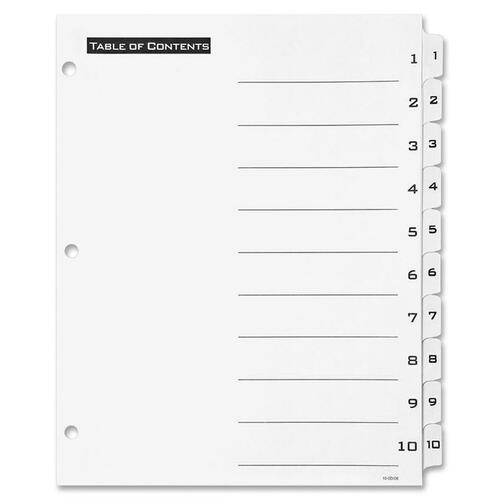Avery® Office Essentials Table 'n Tabs Dividers - Printed Tab(s) - Digit - 1-10 - 8.5" Divider Width x 11" Divider Length - Letter - 3 Hole Punched - White Paper Divider - White Tab(s) - Reinforced, Reinforced - 10 / Set