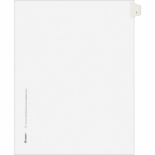 Avery® Individual Legal Exhibit Dividers - Avery Style - Unpunched - 25 x Divider(s) - 25 Printed Tab(s) - Digit - 1 - 1 Tab(s)/Set - 8.5" Divider Width x 11" Divider Length - Letter - White Paper Divider - Clear Tab(s) - Recycled - Reinforced Tab, Ri