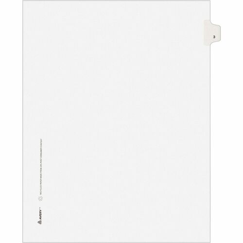 Avery® Individual Legal Exhibit Dividers - Avery Style - Unpunched - 25 x Divider(s) - 25 Printed Tab(s) - Digit - 3 - 1 Tab(s)/Set - 8.5" Divider Width x 11" Divider Length - Letter - White Paper Divider - White Tab(s) - Recycled - Reinforced Tab, Ri