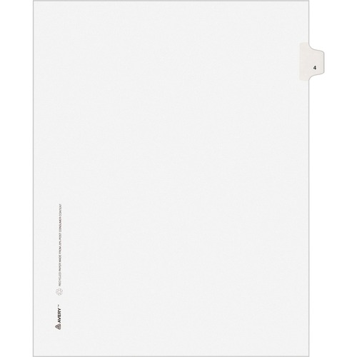 Avery® Individual Legal Exhibit Dividers - Avery Style - Unpunched - 25 x Divider(s) - 25 Printed Tab(s) - Digit - 4 - 1 Tab(s)/Set - 8.5" Divider Width x 11" Divider Length - Letter - White Paper Divider - White Tab(s) - Recycled - Reinforced Tab, Ri