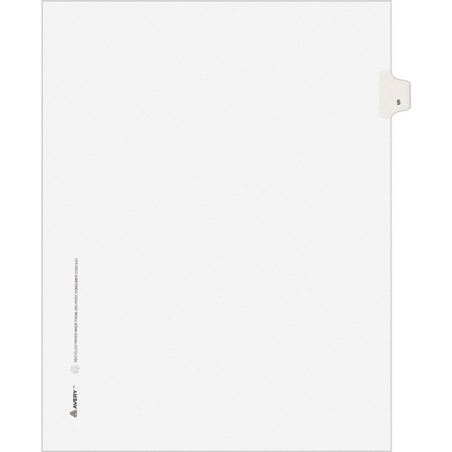 Avery® Individual Legal Exhibit Dividers - Avery Style - Unpunched - 25 x Divider(s) - 25 Printed Tab(s) - Digit - 5 - 1 Tab(s)/Set - 8.5" Divider Width x 11" Divider Length - Letter - White Paper Divider - White Tab(s) - Recycled - Reinforced Tab, Ri