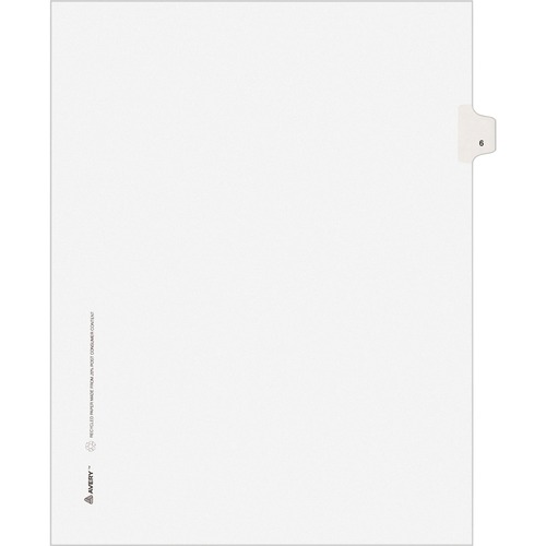Avery® Individual Legal Exhibit Dividers - Avery Style - Unpunched - 25 x Divider(s) - 25 Printed Tab(s) - Digit - 6 - 1 Tab(s)/Set - 8.5" Divider Width x 11" Divider Length - Letter - White Paper Divider - White Tab(s) - Recycled - Reinforced Tab, Ri