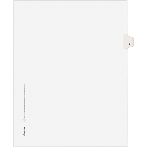 Avery® Individual Legal Exhibit Dividers - Avery Style - Unpunched - 25 x Divider(s) - 25 Printed Tab(s) - Digit - 7 - 1 Tab(s)/Set - 8.5" Divider Width x 11" Divider Length - Letter - White Paper Divider - White Tab(s) - Recycled - Reinforced Tab, Ri