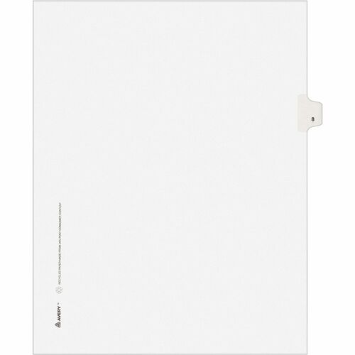 Avery® Individual Legal Exhibit Dividers - Avery Style - Unpunched - 25 x Divider(s) - 25 Printed Tab(s) - Digit - 8 - 1 Tab(s)/Set - 8.5" Divider Width x 11" Divider Length - Letter - White Paper Divider - White Tab(s) - Recycled - Reinforced Tab, Ri