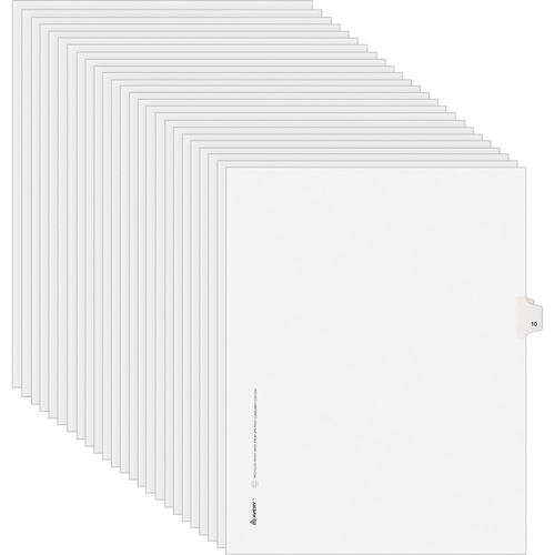 Avery® Individual Legal Exhibit Dividers - Avery Style - Unpunched - 25 x Divider(s) - 25 Printed Tab(s) - Digit - 10 - 1 Tab(s)/Set - 8.5" Divider Width x 11" Divider Length - Letter - White Paper Divider - White Tab(s) - Recycled - Reinforced Tab, R