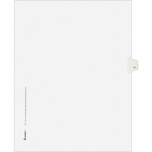 Avery® Individual Legal Exhibit Dividers - Avery Style - Unpunched - 25 x Divider(s) - 25 Printed Tab(s) - Digit - 11 - 1 Tab(s)/Set - 8.5" Divider Width x 11" Divider Length - Letter - White Paper Divider - White Tab(s) - Recycled - Reinforced Tab, R
