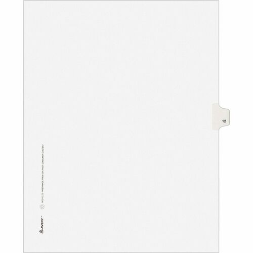 Avery® Individual Legal Exhibit Dividers - Avery Style - Unpunched - 25 x Divider(s) - 25 Printed Tab(s) - Digit - 12 - 1 Tab(s)/Set - 8.5" Divider Width x 11" Divider Length - Letter - White Paper Divider - White Tab(s) - 25 / Pack