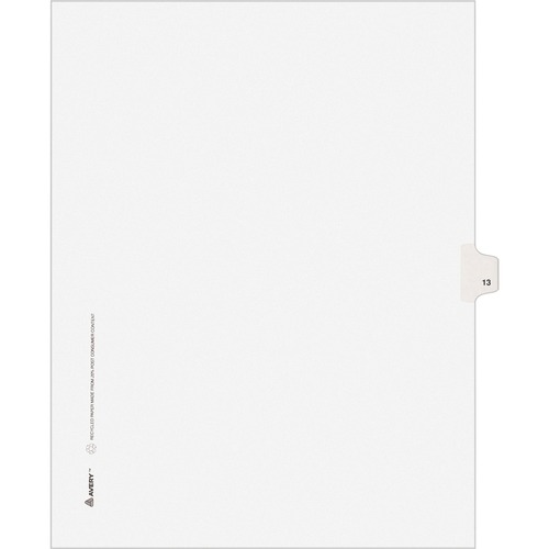 Avery® Individual Legal Exhibit Dividers - Avery Style - Unpunched - 25 x Divider(s) - 25 Printed Tab(s) - Digit - 13 - 1 Tab(s)/Set - 8.5" Divider Width x 11" Divider Length - Letter - White Paper Divider - White Tab(s) - Recycled - Reinforced Tab, R