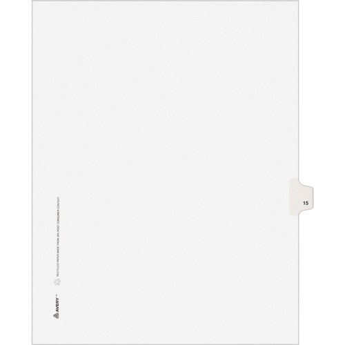 Avery® Individual Legal Exhibit Dividers - Avery Style - Unpunched - 25 x Divider(s) - 25 Printed Tab(s) - Digit - 15 - 1 Tab(s)/Set - 8.5" Divider Width x 11" Divider Length - Letter - White Paper Divider - White Tab(s) - Recycled - Reinforced Tab, R