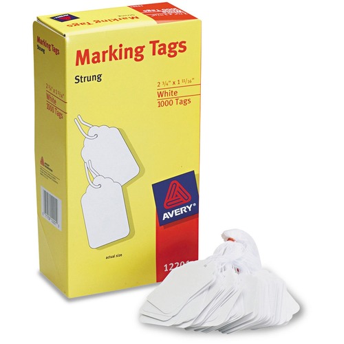 Avery® White Marking Tags - 2.75" Length x 1.69" Width - Rectangular - Twine Fastener - 1000 / Box - Cotton, Polyester - White