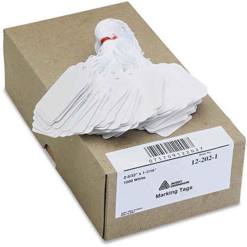 Avery AMarking Tags, Strung, 2-5/32" x 1-7/16" , 1,000 Tags (12202) - 2.16" Length x 1.44" Width - Rectangular - Twine Fastener - 1000 - Cotton, Polyester, Card Stock - White