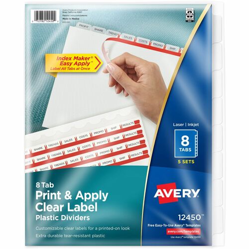 Avery® Index Maker Index Divider - 40 x Divider(s) - 8 - 8 Tab(s)/Set - 8.5" Divider Width x 11" Divider Length - 3 Hole Punched - Translucent Plastic Divider - Frosted Clear Plastic Tab(s) - 1