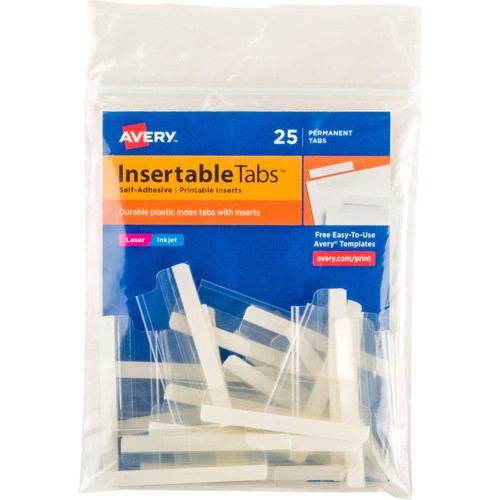 Avery® Index Tabs with Printable Inserts - Print-on Tab(s) - 2" Tab Height - Self-adhesive, Permanent - Clear Plastic Tab(s) - 25 / Pack