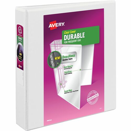 Avery® Durable View Binder 1½" , Slant D Rings, White - 1 1/2" Binder Capacity - Letter - 8 1/2" x 11" Sheet Size - 375 Sheet Capacity - 3 x Slant Ring Fastener(s) - 2 Pocket(s) - Polypropylene - Recycled - Pocket, Durable, Tear Resistant, Flexible, S