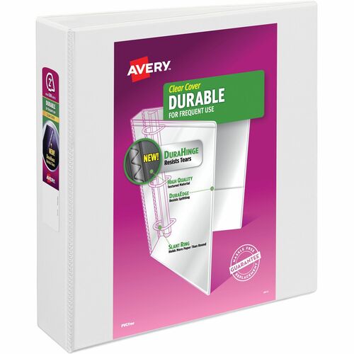 Avery® Durable View Binder 2" , Slant D Rings, White - 2" Binder Capacity - Letter - 8 1/2" x 11" Sheet Size - 530 Sheet Capacity - 3 x Slant Ring Fastener(s) - 2 Pocket(s) - Polypropylene - Recycled - Pocket, Durable, Tear Resistant, Flexible, Split 