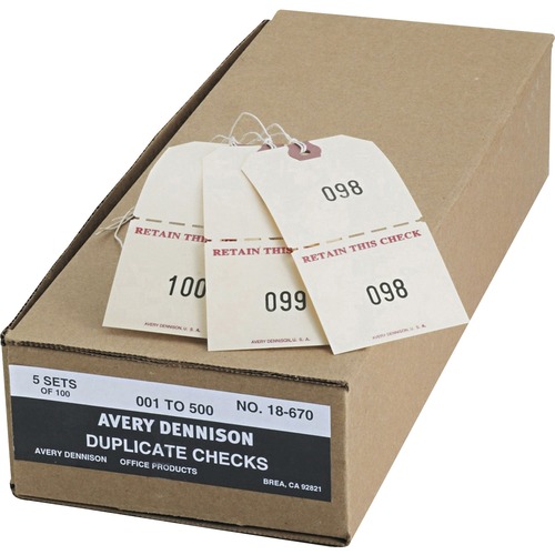 Avery® Duplicate Auto Park Tags - 4.75" Length x 2.38" Width - Rectangular - 1 to 500 Print Serial - Twine Fastener - 500 / Box - Paper - Manila