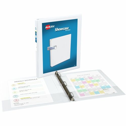 Avery® Showcase Economy View Binder - 1/2" Binder Capacity - Letter - 8 1/2" x 11" Sheet Size - 100 Sheet Capacity - 3 x Round Ring Fastener(s) - 2 Inside Front & Back Pocket(s) - White - Clear Overlay, Rivet, Non Locking Mechanism - 1 Each