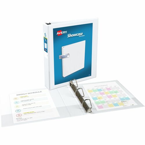 Avery® Showcase Economy View Binder - 1 1/2" Binder Capacity - Letter - 8 1/2" x 11" Sheet Size - 275 Sheet Capacity - 3 x Round Ring Fastener(s) - 2 Inside Front & Back Pocket(s) - White - Clear Overlay, Rivet, Non Locking Mechanism - 1 Each