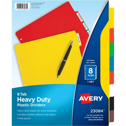 Avery® Plastic Tab Dividers w/ White Labels - 8 x Divider(s) - 8 Tab(s) - 8 - 8 Tab(s)/Set - 8.5" Divider Width x 11" Divider Length - 7 Hole Punched - Self-adhesive - Multicolor Plastic Divider - Multicolor Plastic Tab(s) - 1