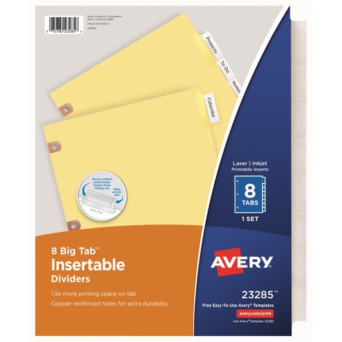 Avery® Big Tab Index Tab - 8 x Divider(s) - 8 - 8 Tab(s)/Set - 8.5" Divider Width x 11" Divider Length - 3 Hole Punched - Buff Paper Divider - Clear Paper Tab(s) - 30% Recycled - 1