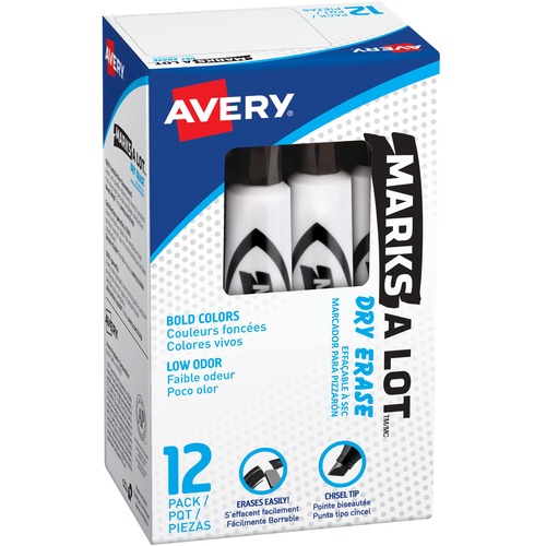 Avery® Desk-Style Dry Erase Markers - Chisel Marker Point Style - Black - 1 Dozen