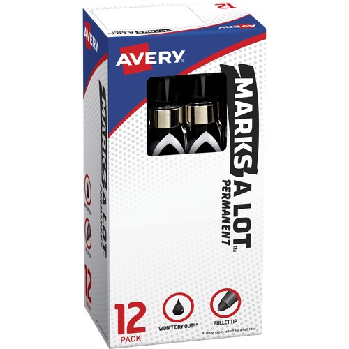 Avery® Marks-A-Lot Desk-Style Permanent Markers - Bullet Marker Point Style - Black - Black Barrel - 1 Dozen