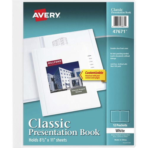 Avery® White Presentation Book - Letter - 8 1/2" x 11" Sheet Size - 24 Sheet Capacity - Pocket(s): Internal - Polypropylene - Non-stick, Spill-free, Durable - 1 Each