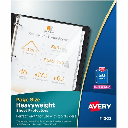 Avery® Page Size Sheet Protectors - 1 x Sheet Capacity - For Letter 8 1/2" x 11" Sheet - Ring Binder - Clear - Polypropylene - 50 / Box