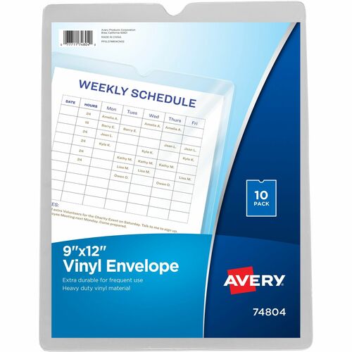 Avery Vinyl File Pocket - 9" x 12" - 60 Sheet Capacity - 1 Pocket(s) - Vinyl - Clear - 10 / Pack