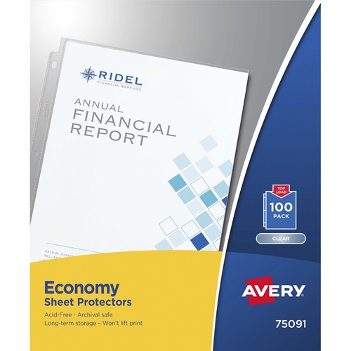 Avery® Economy-Weight Sheet Protectors - For Letter 8 1/2" x 11" Sheet - Clear - Polypropylene - 100 / Box