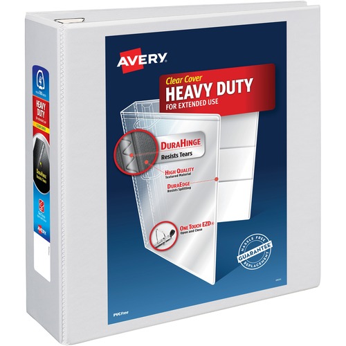 Avery® Heavy-Duty View White 4" Binder (79104) - Avery® Heavy-Duty View 3 Ring Binder, 4" One Touch EZD® Rings, 4.5" Spine, 1 White Binder (79104)