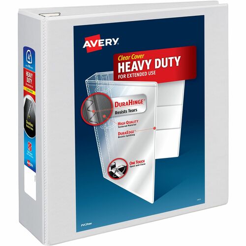 Avery® Heavy-Duty View White 4" Binder (79104) - Avery® Heavy-Duty View 3 Ring Binder, 4" One Touch EZD® Rings, 4.5" Spine, 1 White Binder (79104)