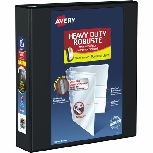 Avery® Heavy Duty View Binder 2" , One Touch™ Locking D Rings, Black - 2" Binder Capacity - Letter - 8 1/2" x 11" Sheet Size - 540 Sheet Capacity - 2" Ring - Fastener(s): 3 x Ring - Pocket(s): 4, Internal - Polypropylene - Black - Recycled - Poc