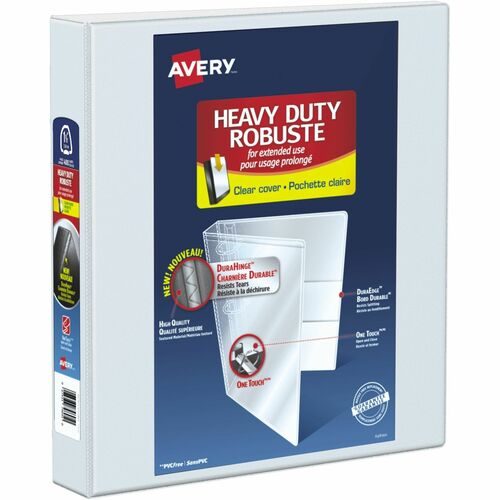 Avery® Heavy-Duty View 3-Ring Binder - 1-1/2" One Touch EZD Rings - 1 1/2" Binder Capacity - Letter - 8 1/2" x 11" Sheet Size - 375 Sheet Capacity - Slant Ring Fastener(s) - 4 Internal Pocket(s) - Polypropylene - White - Recycled - Pocket, Heavy Duty,