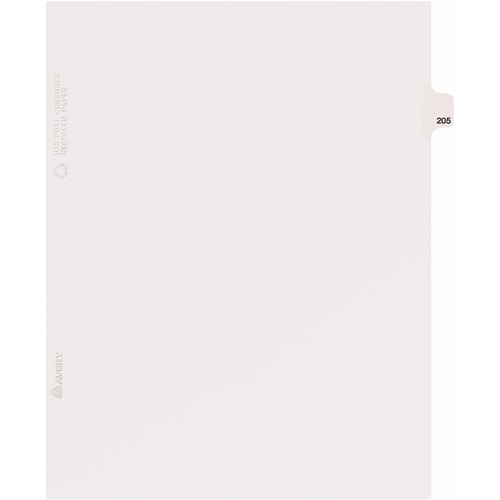 Avery® Side Tab Individual Legal Dividers - 25 x Divider(s) - Side Tab(s) - 205 - 1 Tab(s)/Set - 8.5" Divider Width x 11" Divider Length - Letter - 8.50" Width x 11" Length - White Paper Divider - 20% Recycled - 1